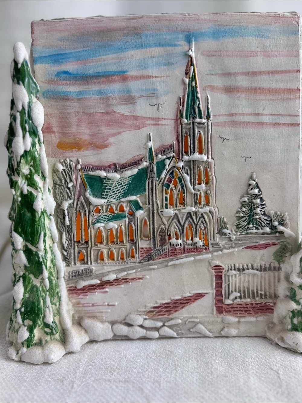 Rare Vintage Walter Brockmann Gothic Cathedral Christmas Nightlight Signed.